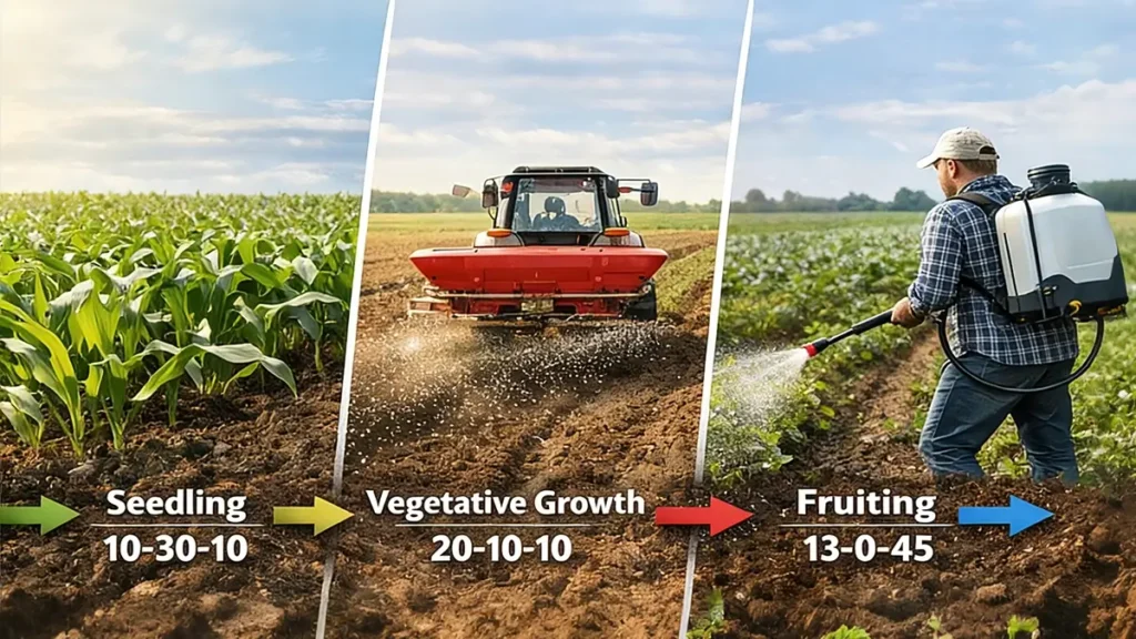 modern agriculture applying NPK fertilizer using fertigation and precision farming