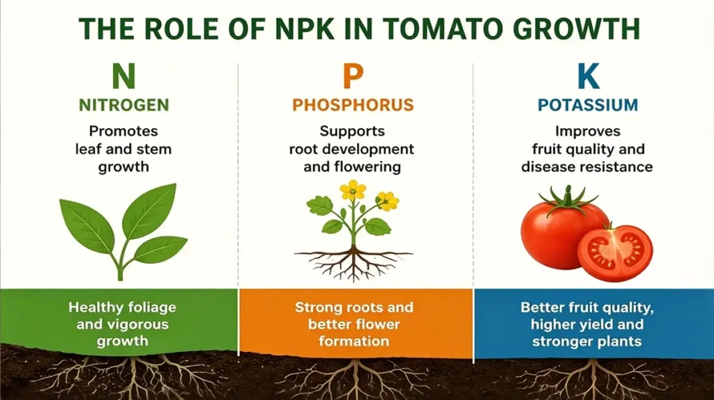 Role of nitrogen phosphorus and potassium in tomato plant growth and fruit development