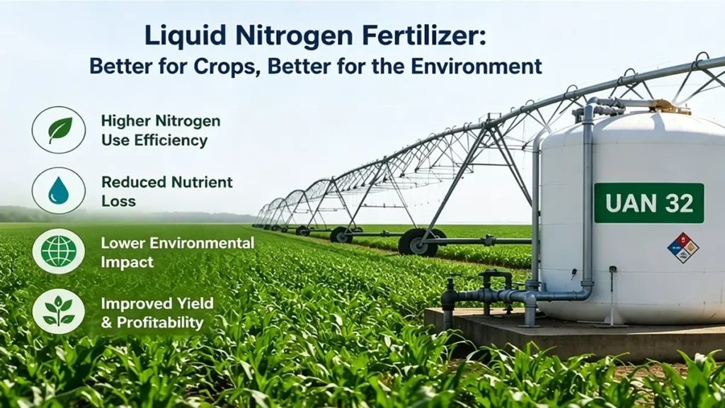Sustainable agriculture using liquid nitrogen fertilizer and fertigation systems to improve nitrogen use efficiency and crop yield