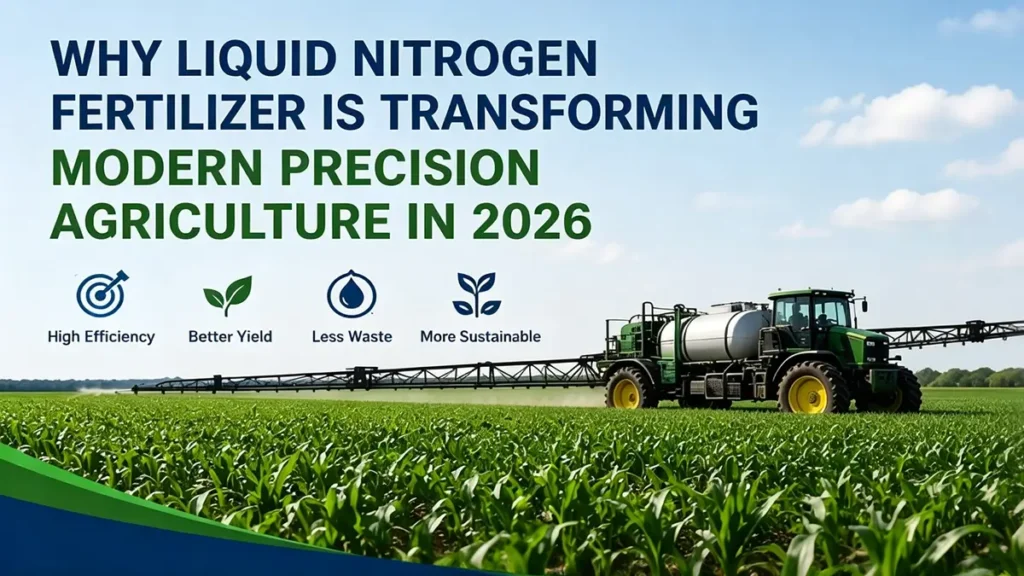 Modern precision agriculture field using liquid nitrogen fertilizer and UAN 32 technology for sustainable high-yield crop production in 2026