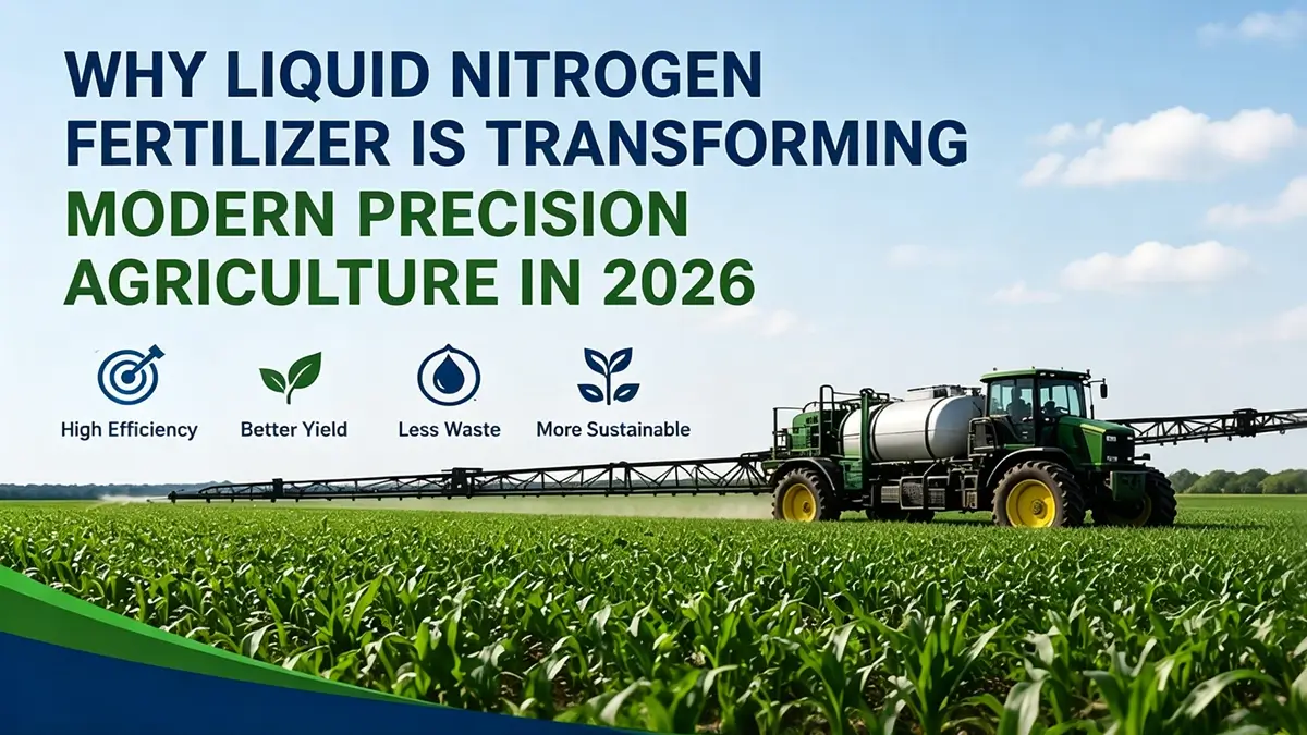 Modern precision agriculture field using liquid nitrogen fertilizer and UAN 32 technology for sustainable high-yield crop production in 2026