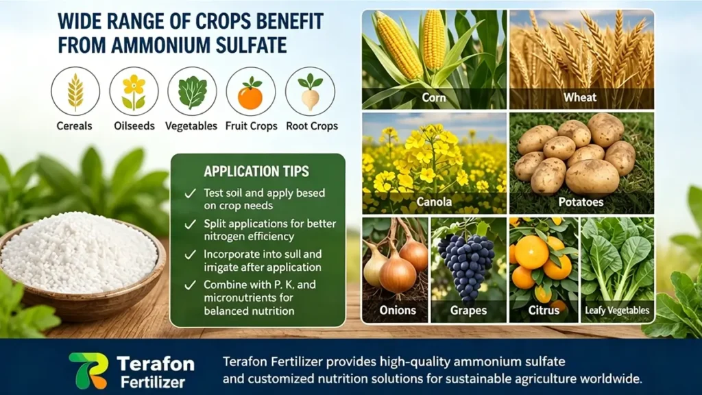 Field crops, vegetables and fruit crops benefiting from ammonium sulfate fertilizer in alkaline soils