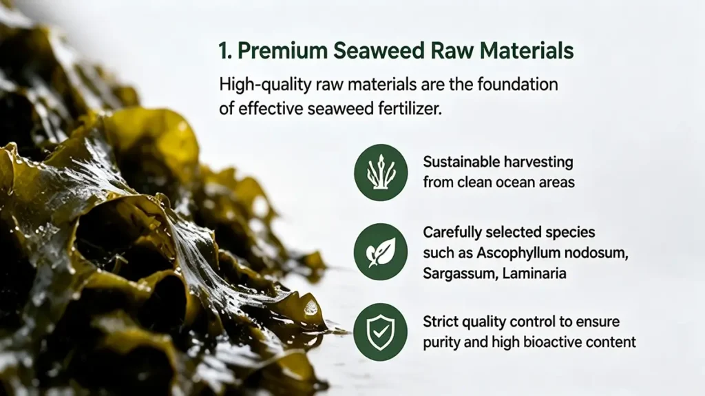 Seaweed extract fertilizer raw materials and advanced extraction technology for producing high quality plant biostimulants.