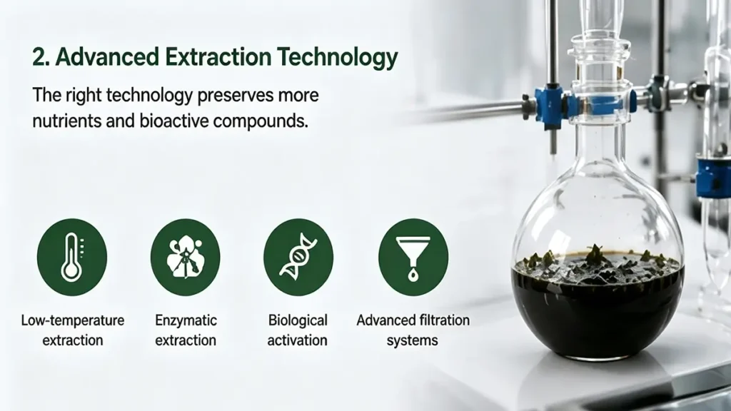 Seaweed fertilizer quality control laboratory testing with COA, TDS and certification documents for global agricultural supply.