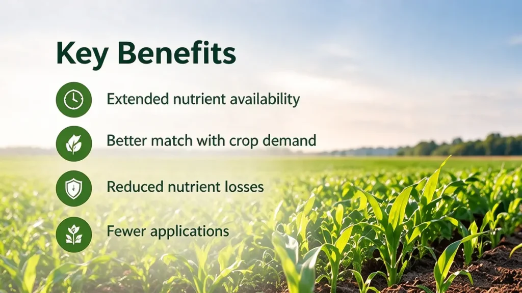 Benefits of controlled-release urea including extended nutrient availability, nitrogen efficiency, and reduced nutrient losses